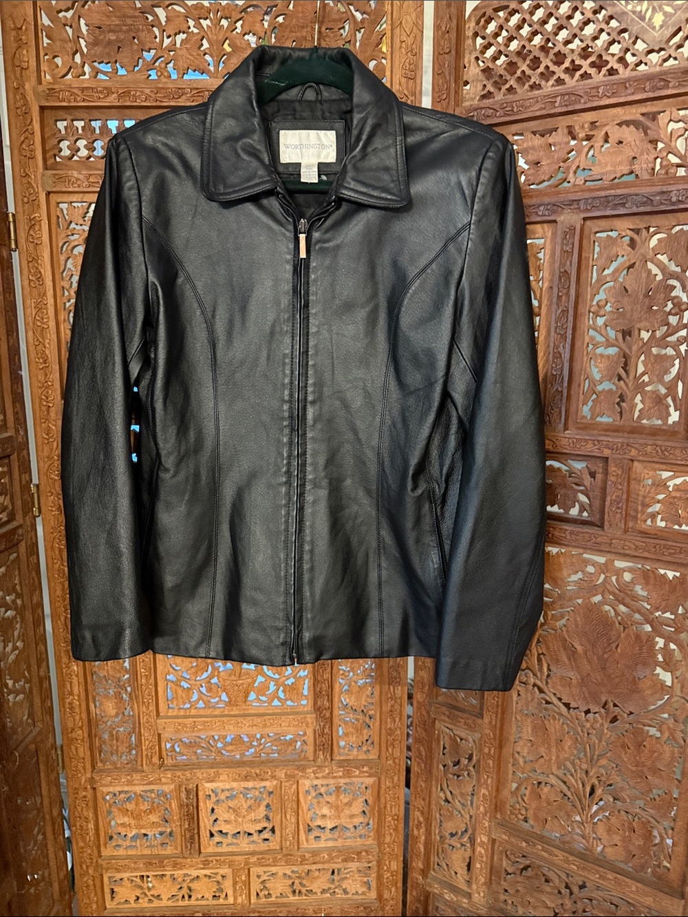 Vintage Worthington Black Leather Zip-Up Collared Jacket- minimalist 90’s